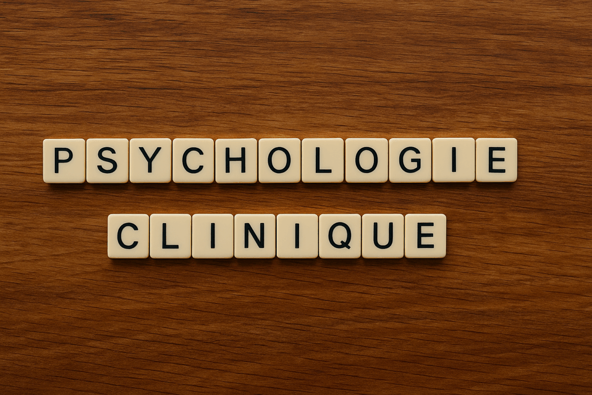 Image sur laquelle il est écrit "psychologie clinique " sur des pièces de scrabble
